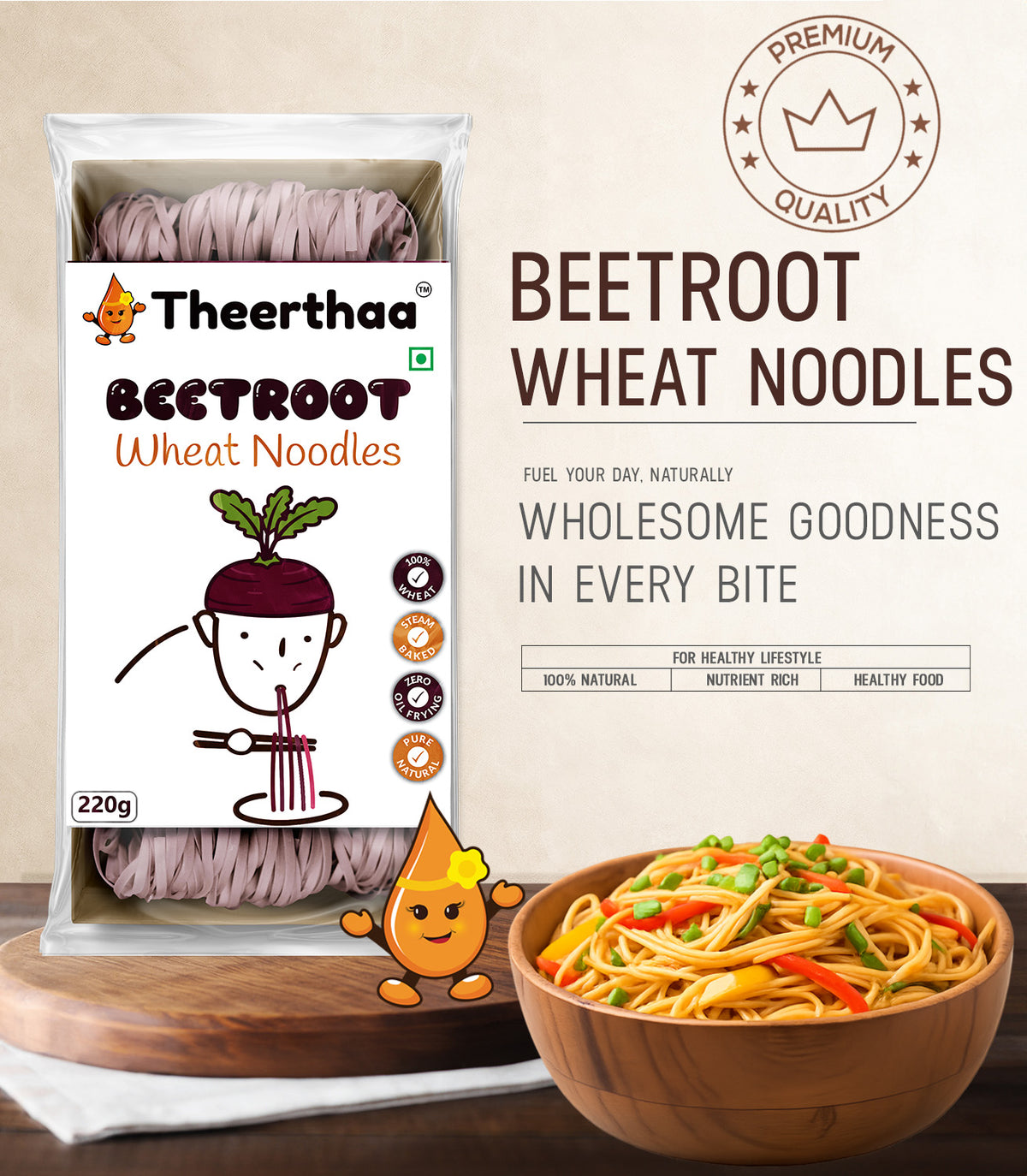 Beetroot Wheat Noodles | healthy noodles | Theerthaa