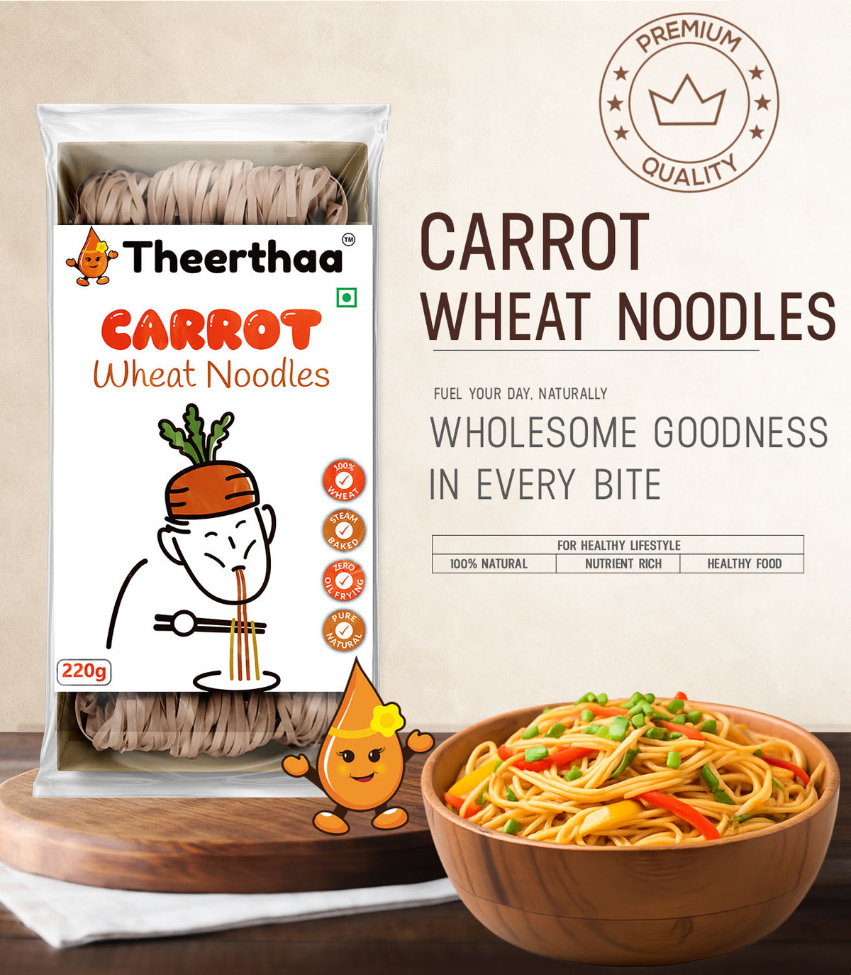 Carrot Wheat Noodles | healthy noodles | Theerthaa