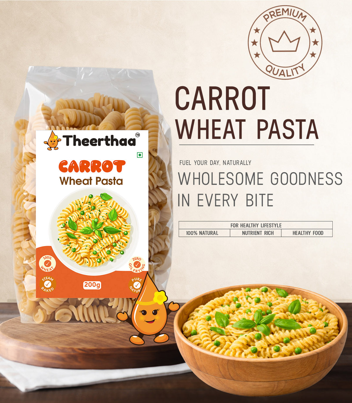 Carrot Wheat Pasta | healthy noodles | Theerthaa